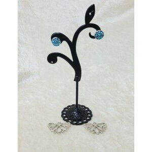 Vintage Blue Crystal Interchangeable Flower,Butterfly Earrings Jewelry Set